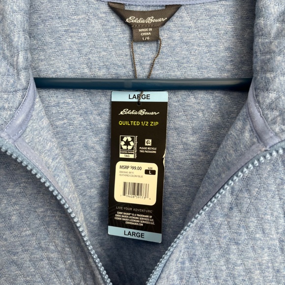 Eddie Bauer quilted 1/2 zip pullover,  Size L.  NWT - Picture 2 of 5